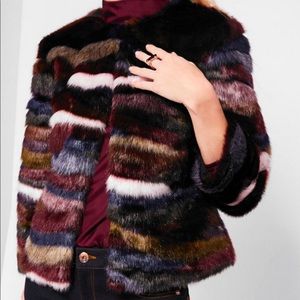 New Ted Baker brn Robarla Multiclr Faux Fur Jacket